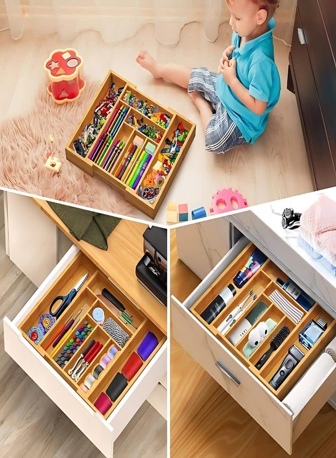 Trendy Trays منظم أدراج عصري من الخيزران قابل للتوسيع لأدوات المطبخ، صينية أدوات مائدة قابلة للتعديل، منظم أدراج خشبي لأدوات المائدة الفضية، وأدوات المائدة، والسكاكين في المطبخ، وغرفة النوم، وغرفة المعيشة (12-16.9 بوصة) - Image 3